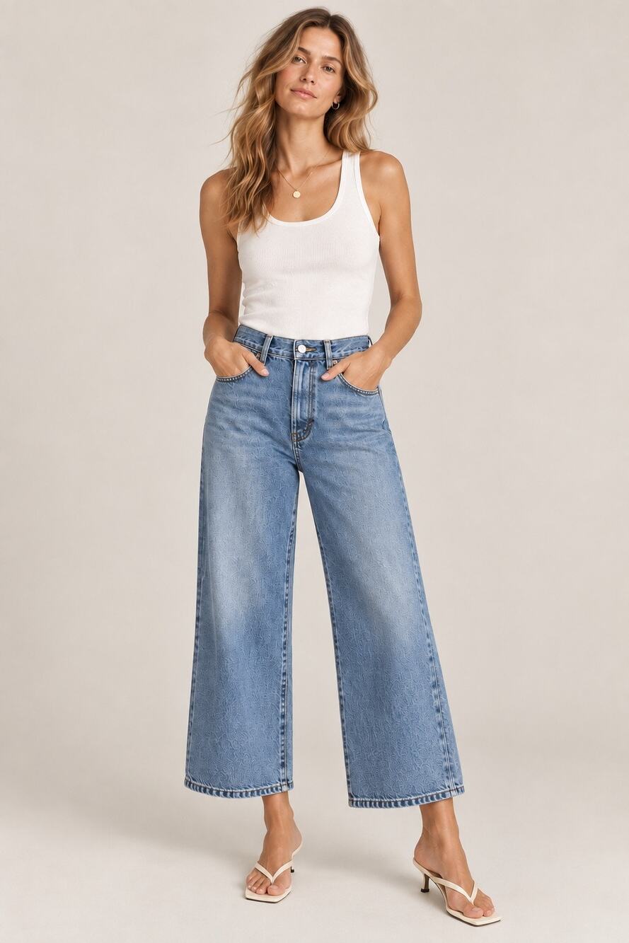 Favorite Daughter The Masha Crop Super High Rise Wide Leg Jeans Dublin